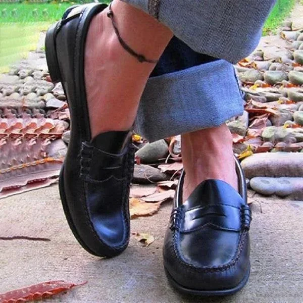 Womens Slip On Loafers with Round Toe and Low Heel Synthetic Upper
