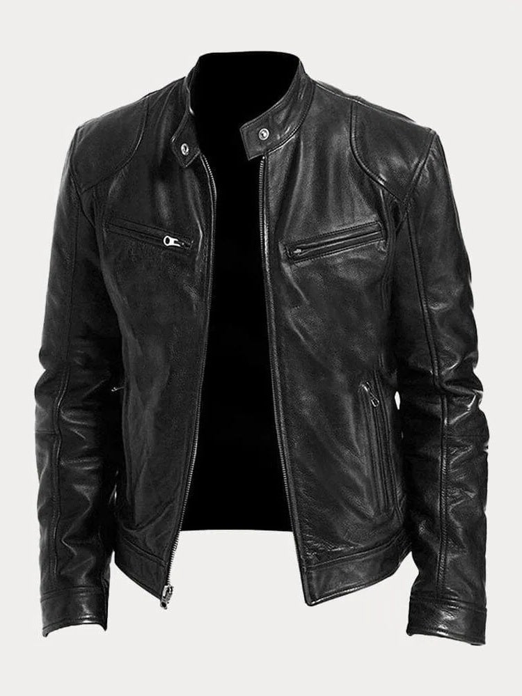 Fitted Zip Jacket with Stand Collar and Snap Tab, Metal Hardware
